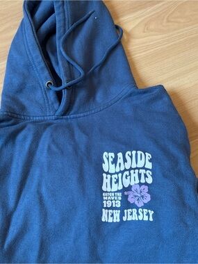 Gildan Navy Blue Hoodie with White and Light Purple Seaside Heights Graphic